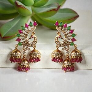 Royal Peacock Multi-Tier Jhumka Earrings