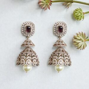 Regal Amethyst & Polki Diamond Earrings with Pearl Drops