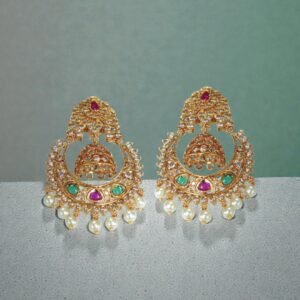 Antique Gold-Plated Earrings with Jhumka Drop and Pearl