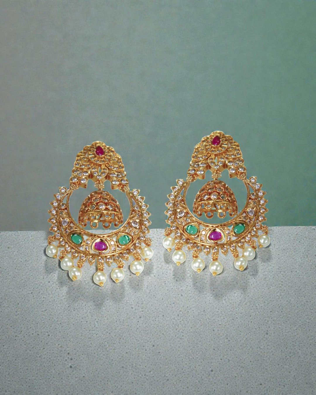 Antique Gold-Plated Earrings with Jhumka Drop and Pearl
