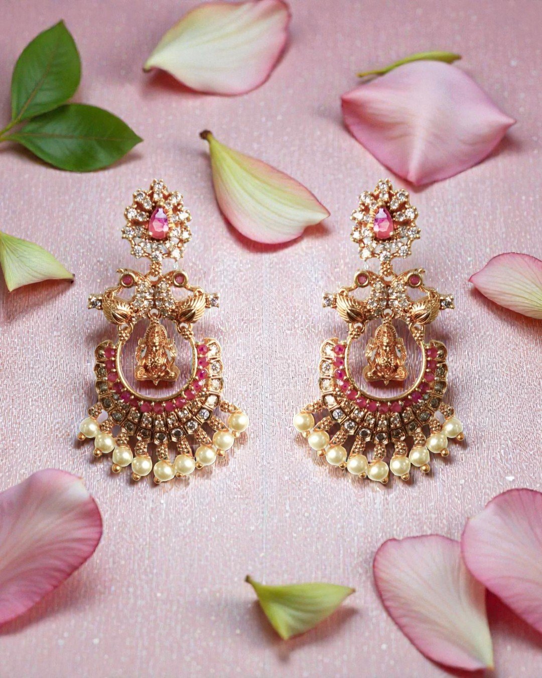 Divine Earrings with Ruby Accents and Pearl Drops