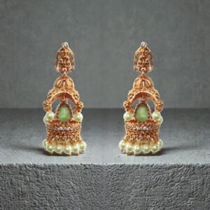Jhumkas with Emerald Stones and Pearl Droplets