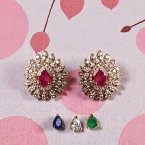 Interchangeable Pear-Cut Stud Earrings with Multi-Gemstone Centers