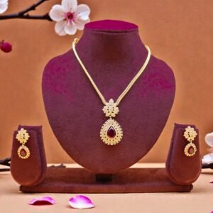 Elegant Pear-Cut Ruby & Gold-Plated Pendant Jewelry Set