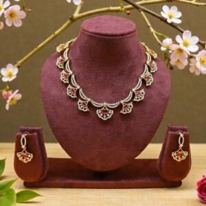 Regal Floral Fancy Ruby & Diamond Necklace Set