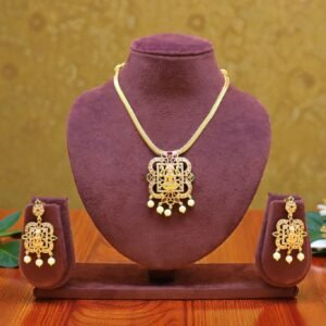 Antique Gold-Plated Temple Jewellery Set with Pendant and Matching Earrings