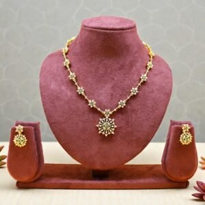 Diamond-Cut Zirconia Floral Pendant Set in Gold Finish