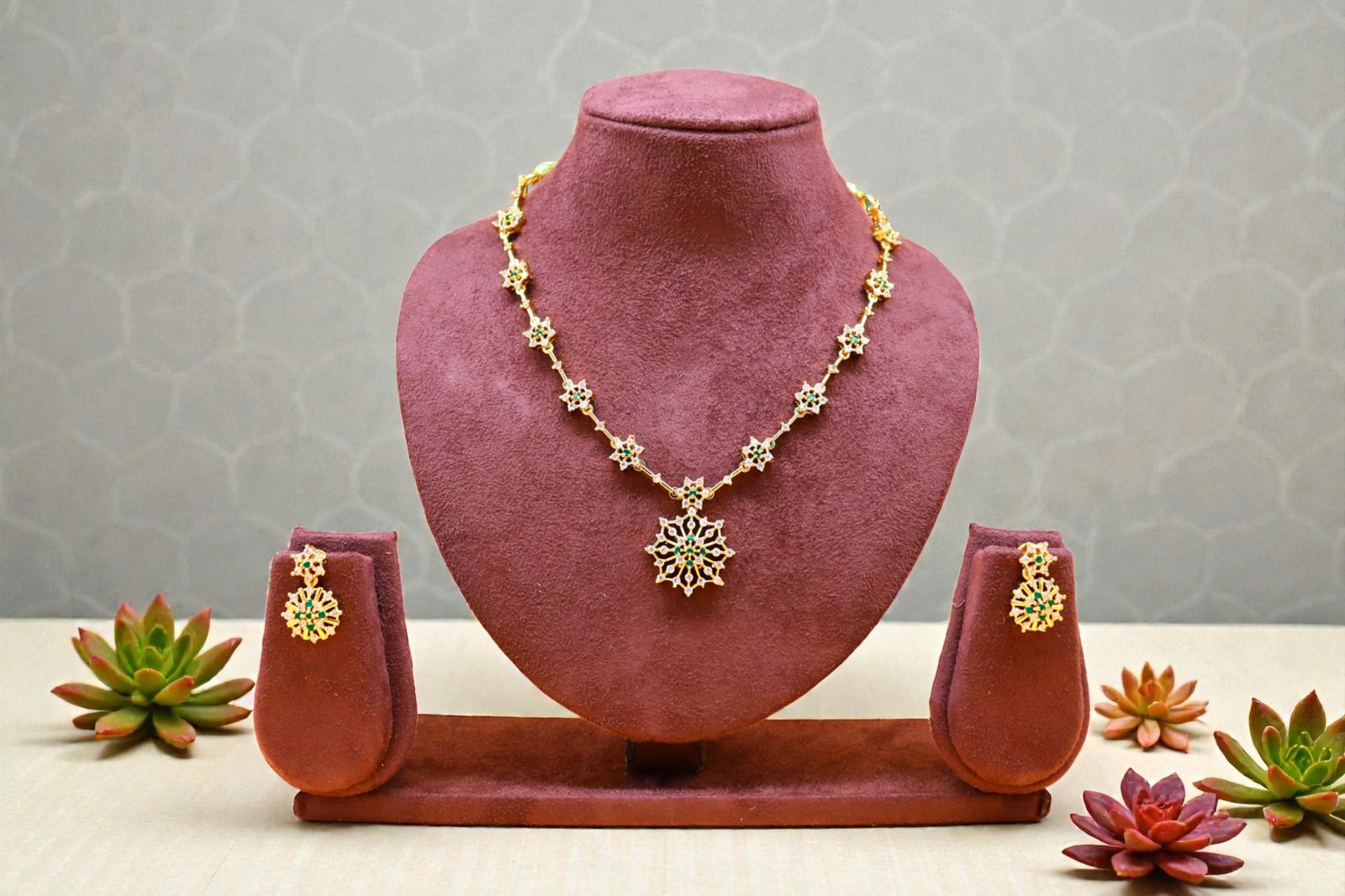 Diamond-Cut Zirconia Floral Pendant Set in Gold Finish