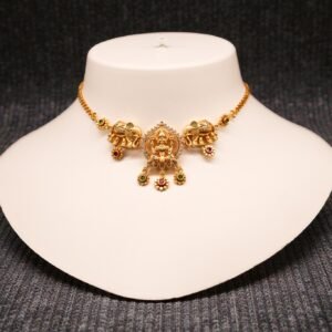 Antique Gold-Plated Goddess Lakshmi Elephant Choker Necklace