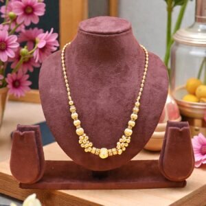 Gold-Polished Traditional Mala Necklace with Textured Beadwork
