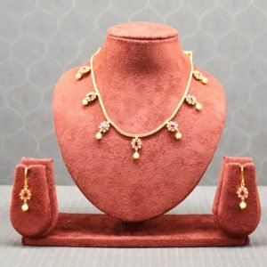 Gold-Plated Ruby & Pearl Drop Choker Set