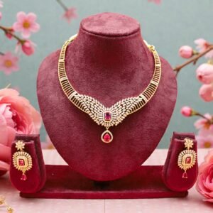 Ruby-Pink & Gold-Tone Choker Set