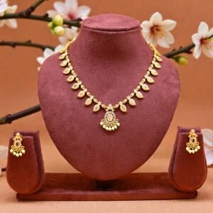 Elegant Gold-Plated Traditional Mango Leaf Necklace Set