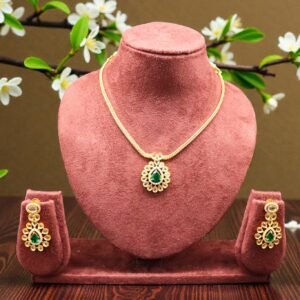 Regal Emerald-Green Pear Drop Pendant & Earring Set