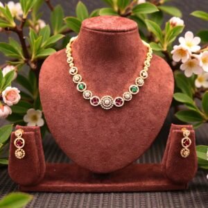 Royal Empress Multi-Gemstone Gold-Plated Floral Necklace & Earring Set