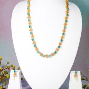 Elegant Gold-Plated Turquoise Floral Necklace Set with Matching Drop Earrings