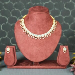 Elegant Heart-Drop Mint Green & American Diamond Choker Necklace Set