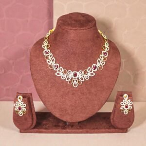 Royal Crimson Floral Necklace Set with Matching Drop Earrings