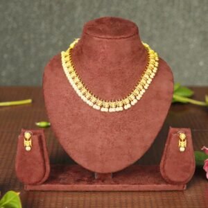 Traditional Gold-Plated Lakshmi Coin (Kasu Mala) Necklace Set with Matching Earrings