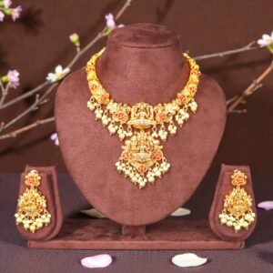 Divine Lakshmi Temple Jewelry Set – Gold-Plated Nakshi Choker & Jhumka Earrings