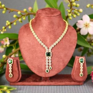 Regal Emerald Green & Gold Lace Pendant Jewelry Set