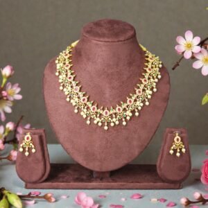 Royal Kemp & Pearl Guttapusalu Necklace Set with Traditional Floral Accents
