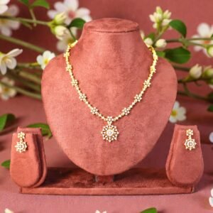 Elegant Floral Mandala Gold-Plated Necklace & Earrings Set