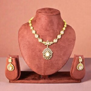 Elegant Rose-Gold Tone Kundan & Pink Stone Necklace Set