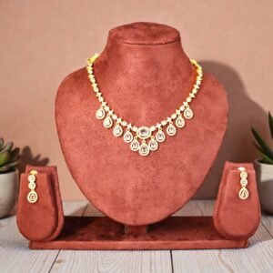 Elegant Gold-Plated Teardrop Stone Necklace & Earring Set