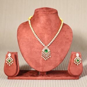 Emerald Green Square Pendant Necklace Set