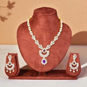 Royal Amethyst & Diamond-Style Chandbali Jewelry Set