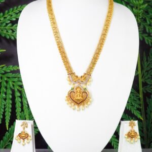 Traditional Lakshmi Temple Haram Necklace Set with Matching Earrings