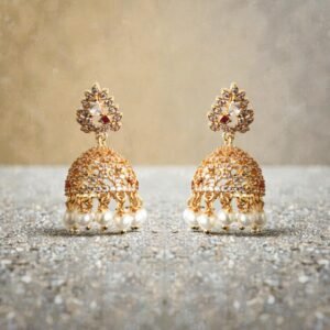 Antique Gold-Plated Floral Jhumka Earrings and Pearl Drops