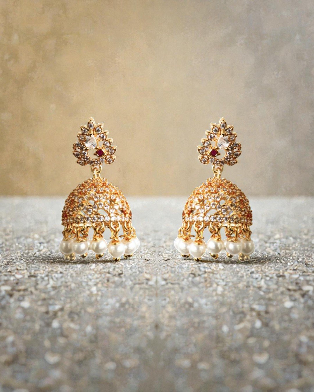 Antique Gold-Plated Floral Jhumka Earrings and Pearl Drops