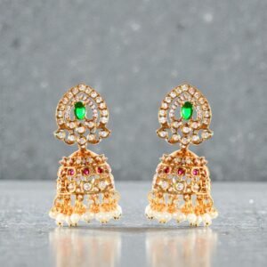 Studded Jhumka Earrings with Pearl Drop