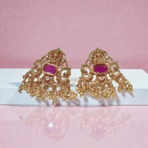 Gold-Plated Statement Studs with Ruby and Guttapusalu Droplets