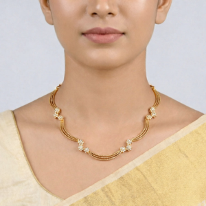 Elegant Gold-Plated Triple-Strand Floral Motif Necklace