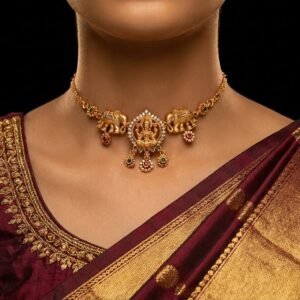 Antique Gold-Plated Goddess Lakshmi Elephant Choker Necklace